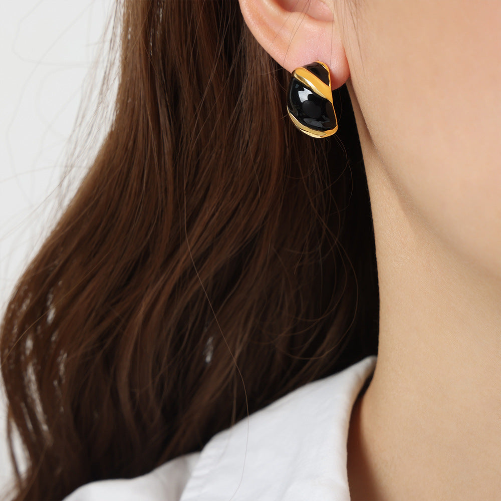 Enamel Glaze Twill Ear Studs - Stylish Retro Copper Earrings