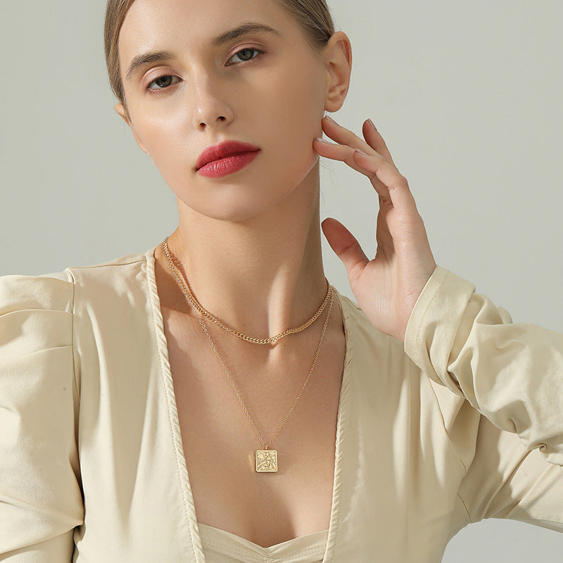 Double Layered Angel Necklace with Unique Hang Tag - Sweet and Trendy Sweater Chain