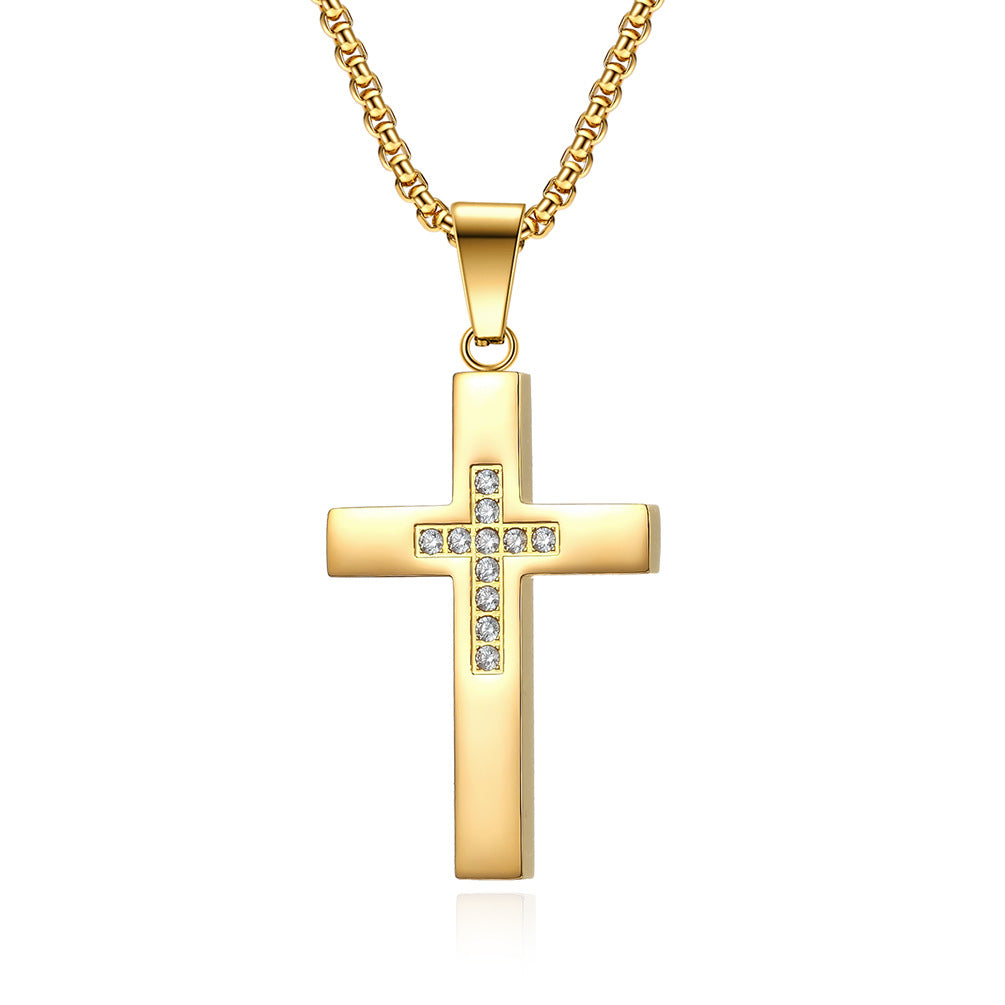 Planderful Zircon Cross Necklace For Fashion Lovers Premium Titanium Steel Pendant