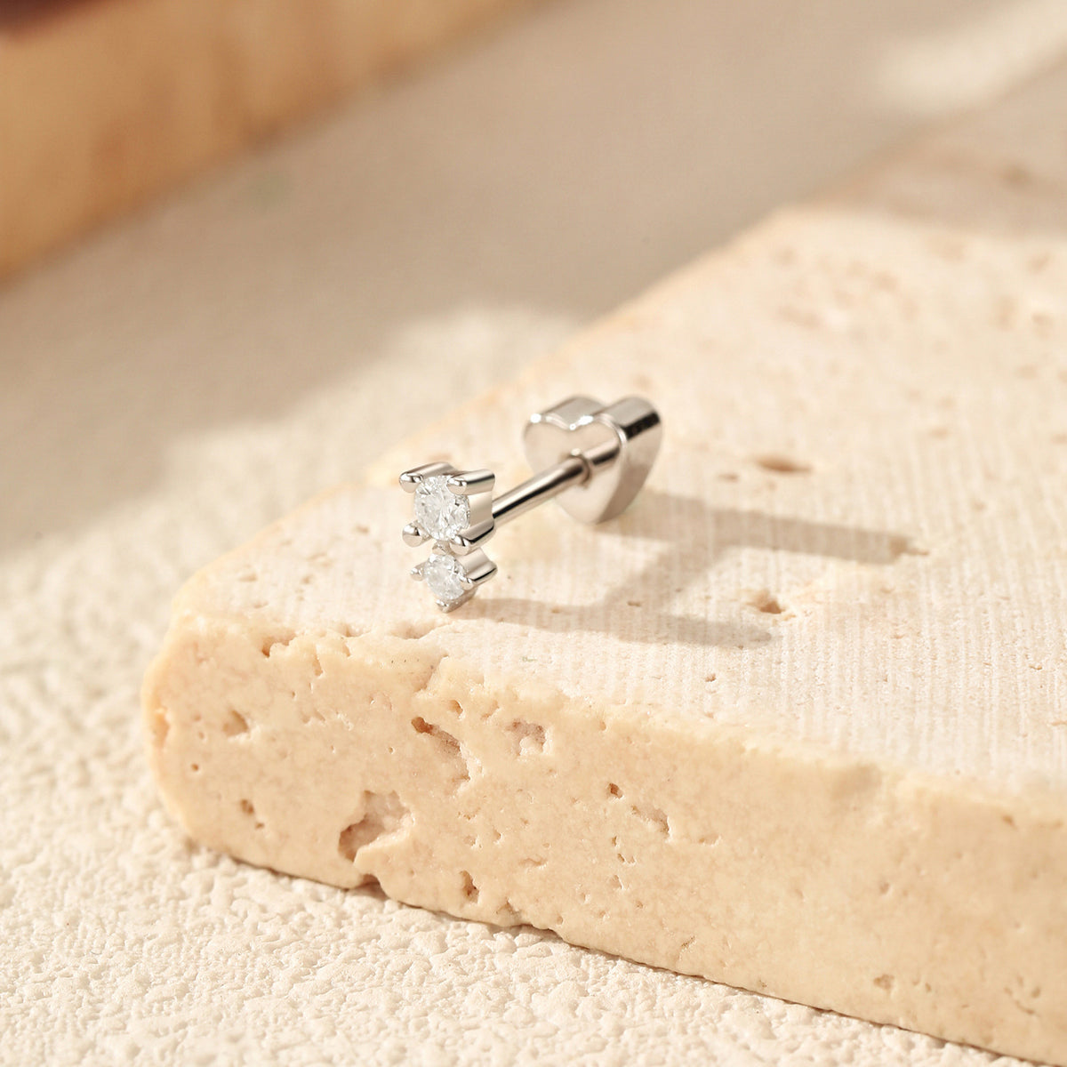 925 Sterling Silver Heart Moissanite Threaded Stud