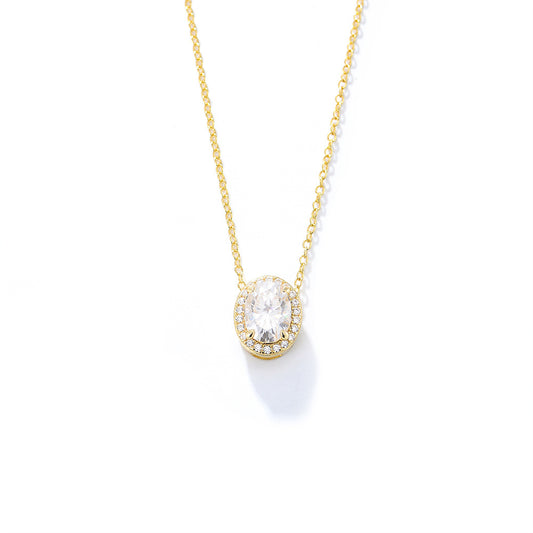 S925 Sterling Silver Micro-Inlaid Zircon Necklace Full Oval Geometric Wholesale