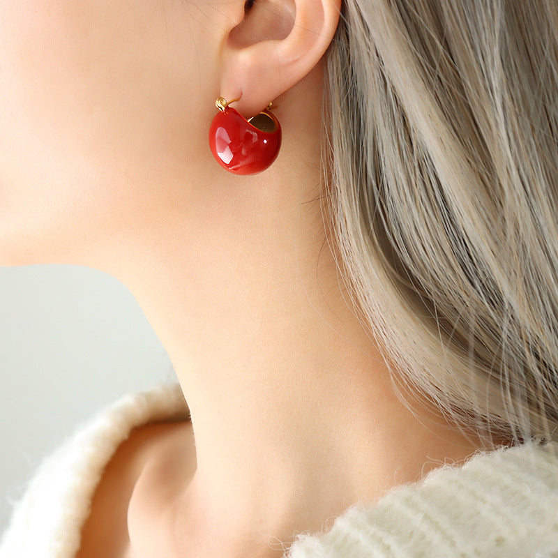 Festive Red and Green Drip Oil Earrings - Cross-Border Statement Piece
