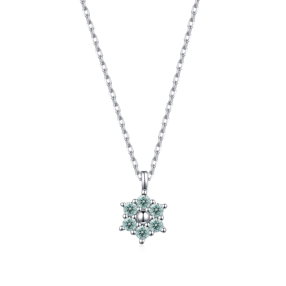 925 Sterling Silver Snowflake Turquoise Moissanite Necklace