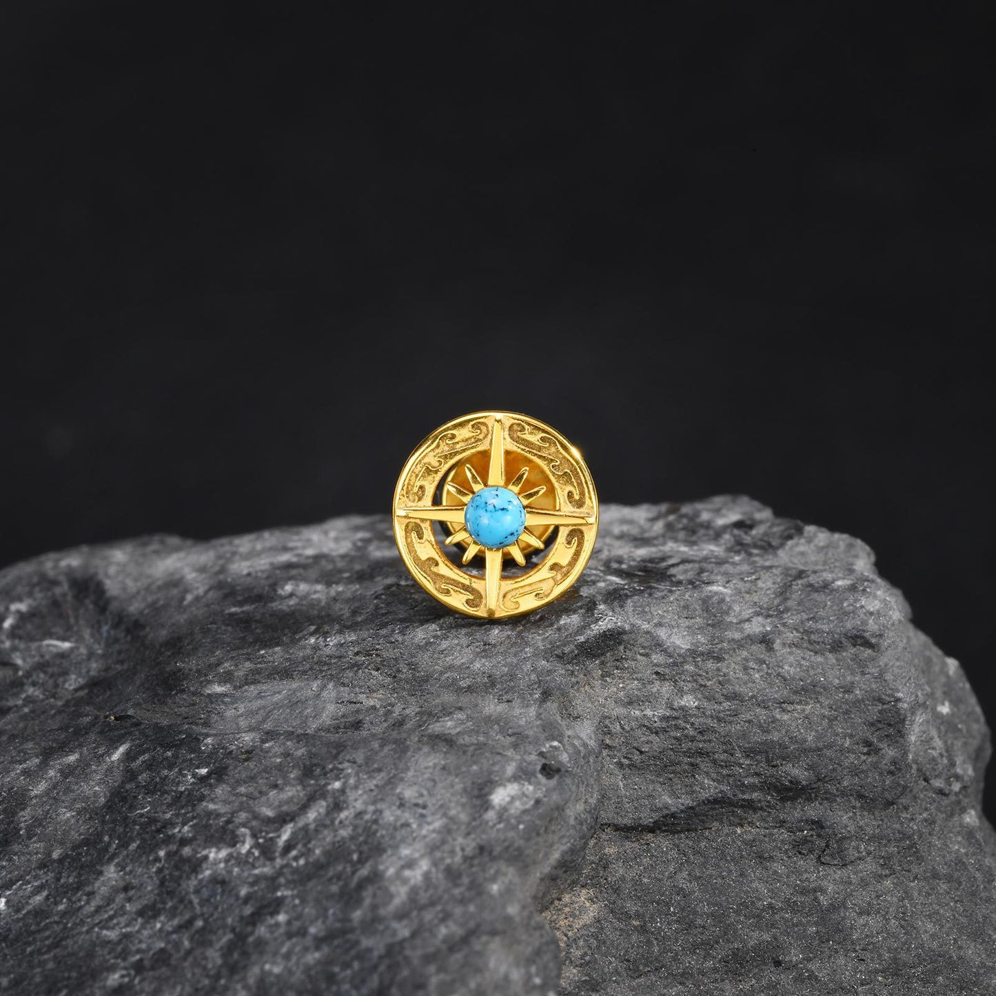 Planderful Turquoise Compass Stud Earrings Stainless For Men