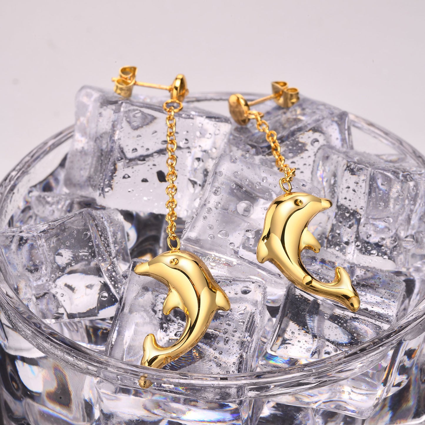 Jewelry Stainless Steel Flat Cross Chain Dolphin Tassel Earrings