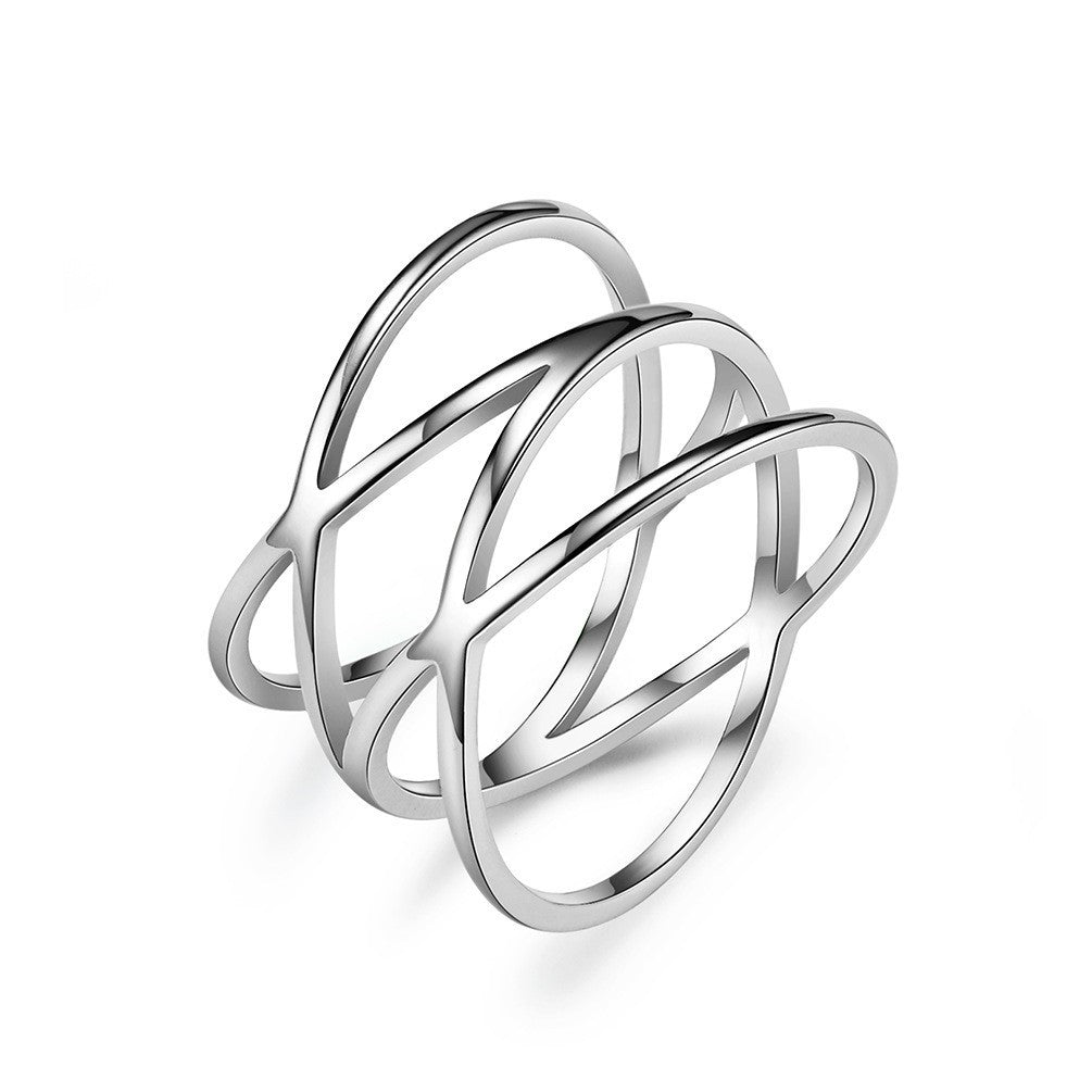 Stainless Steel Double Cross Hollow Women's Ring Jewelry
