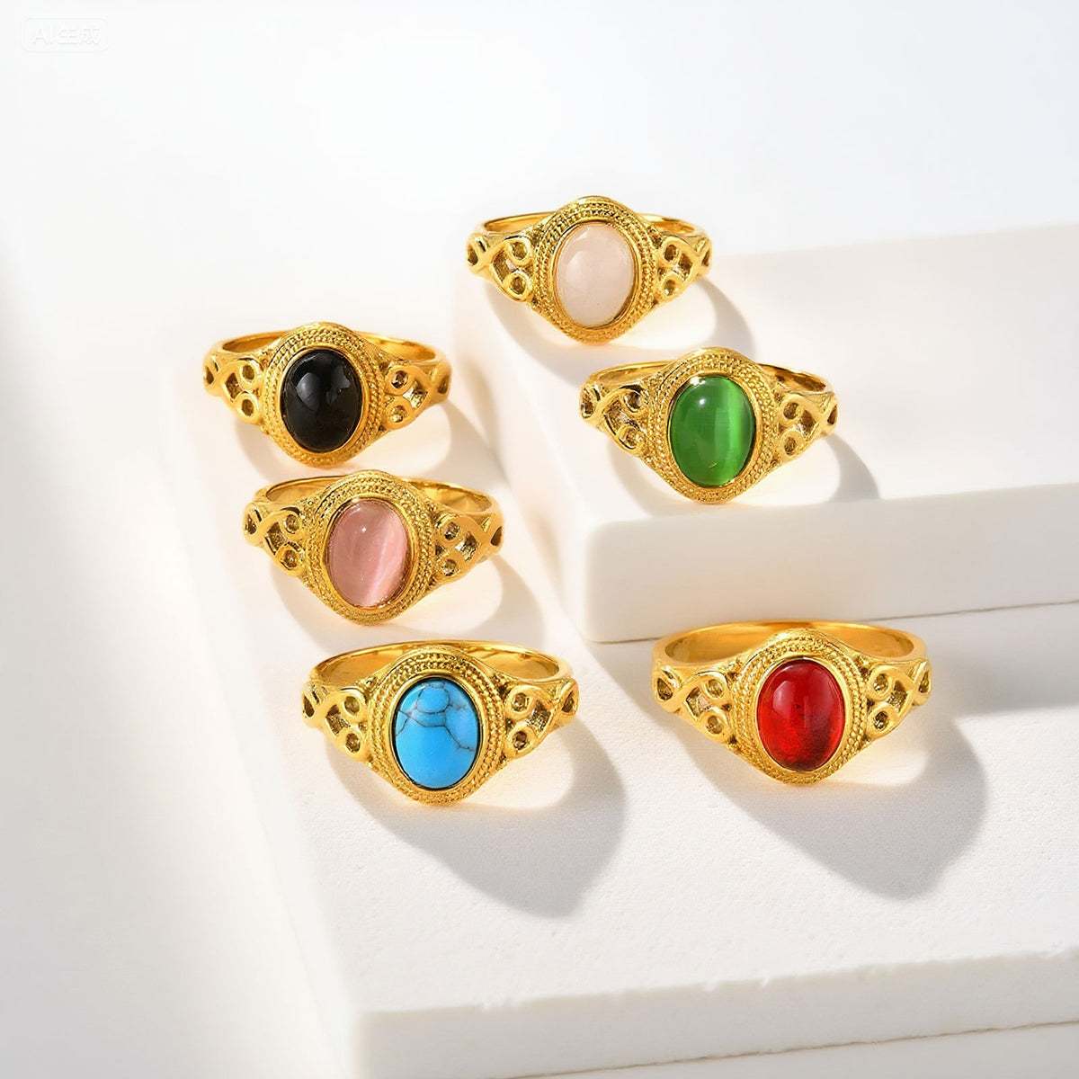 Ladies Stainless Steel Natural Stone Opal Oval Casting Ring –