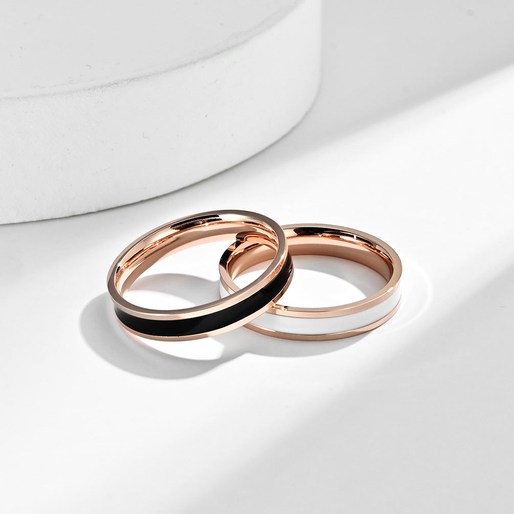 Stainless Steel Black & White Rubber Neutral Couple Ring – Unisex Wedding Engagement