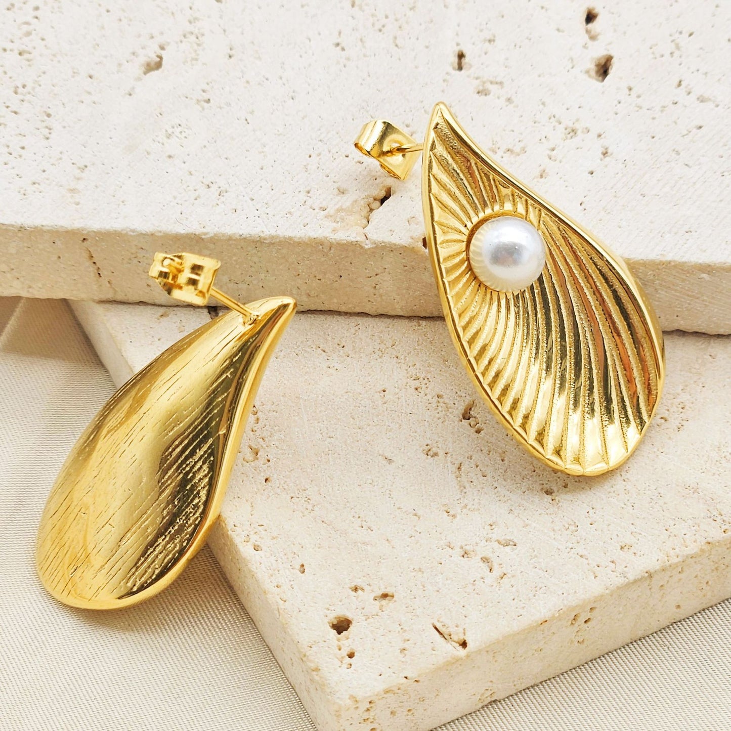 Planderful Everyday Genie Steel Earrings Pearl Ginkgo Biloba Stripe Statement Retro Court Style For Women