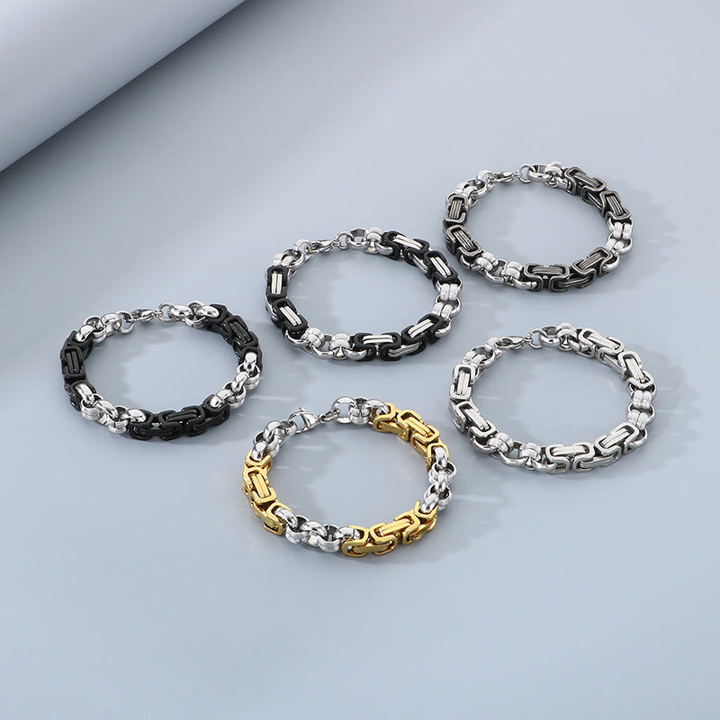 Hand-Spliced O-Chain Byzantine Festival Chain Two-Color Titanium Steel Men's Bracelet