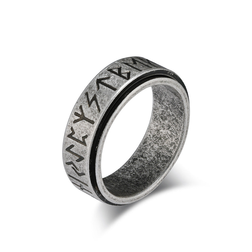 Retro Style Nordic Viking Text Titanium Steel Ring for All