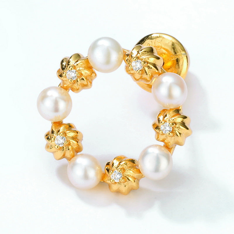 Cookie Circle Zircon Pearl Sterling Silver Stud Earrings