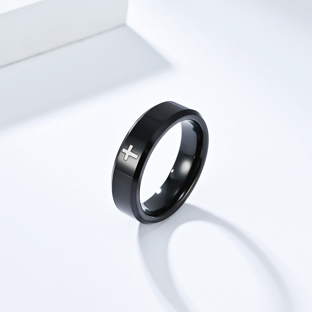 Planderful Laser Cross Tungsten Ring For Men And Women Couple Wedding Band Premium