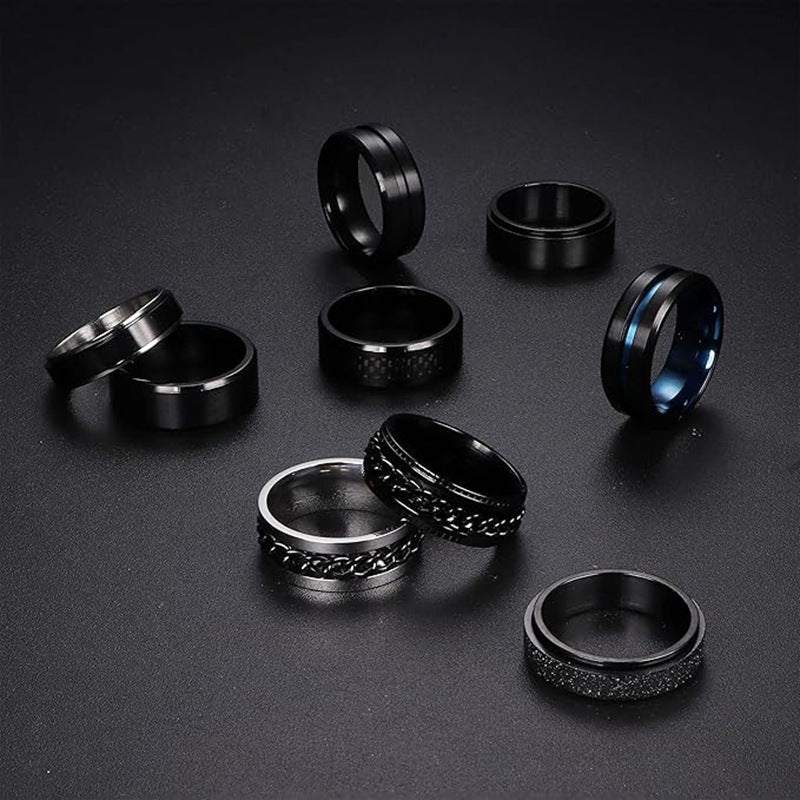 Planderful Everyday Genie Rotatable Stainless Steel Couple Ring Personalized Unisex Jewelry For Him And Her