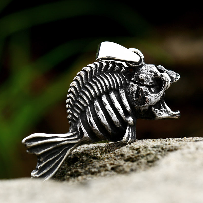 Retro Titanium Steel Skull Pendant - Cross-Border Stainless Steel Fishbone Accessories for Men