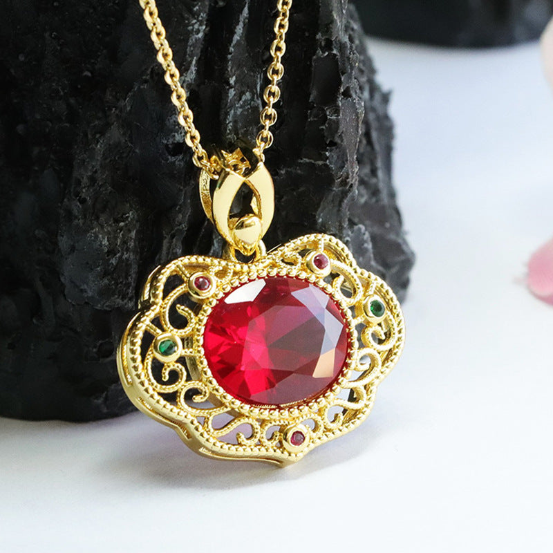 Lab-Grown Ruby Faceted Ruyi Pendant — No Chain