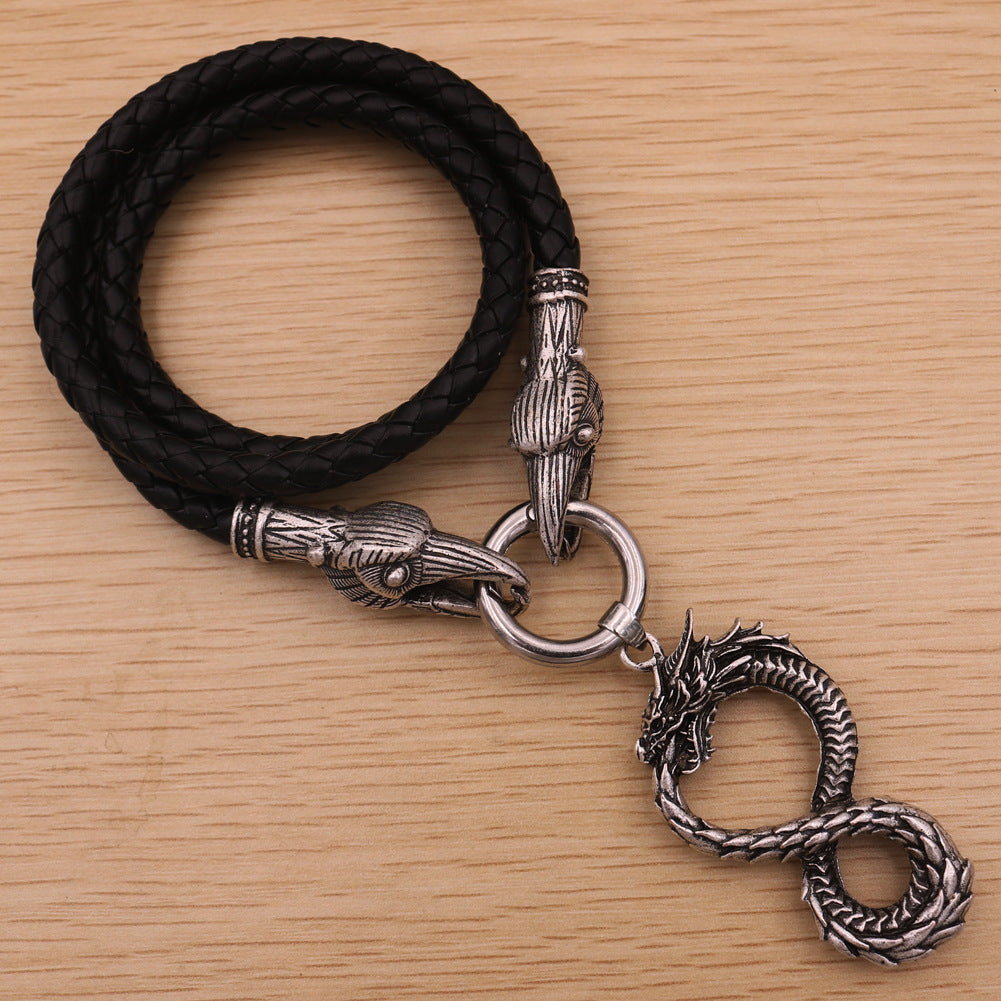 Viking Odin Crow Octagonal Head Pendant - Vintage Men's Alloy Necklace