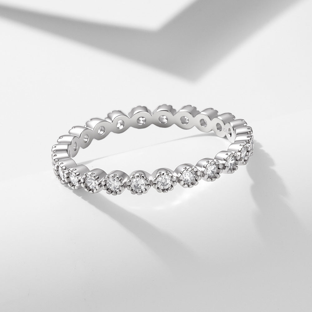 Micro-Inlaid Zircon Stacked With Ring S925 Sterling Silver Geometric Round Full Zircon Ring