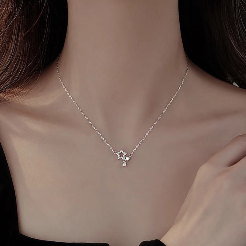 Planderful Sterling Silver Zircon Star Necklace For Women Luxurious Clavicle Chain Pendant