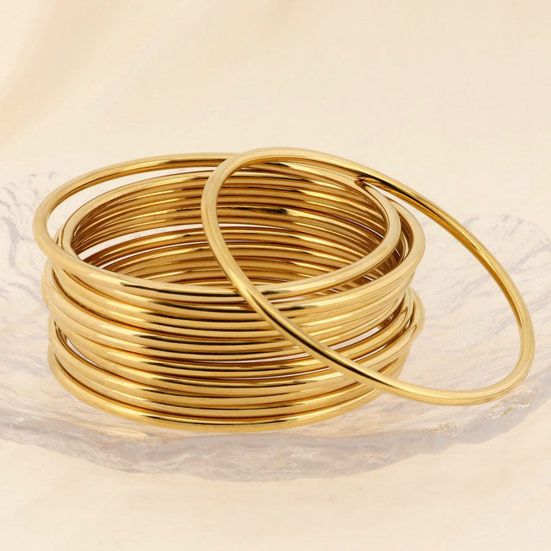 Planderful Everyday Genie Personalized 18K Gold Plated 3mm Round Multi Layer Steel Bracelet For Men And Women