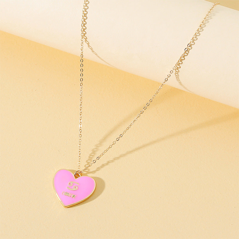 Constellation Drop Glaze Necklace - Pink Heart Pendant
