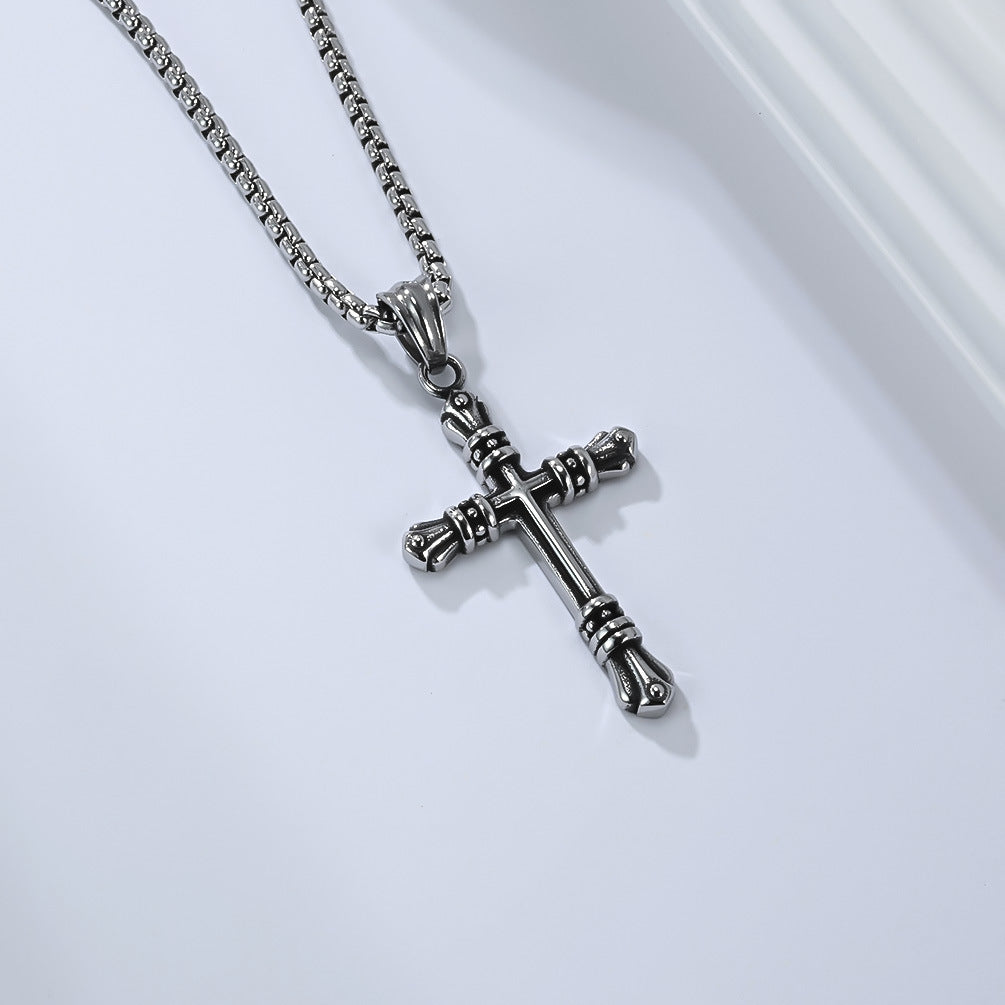 Planderful Titanium Cross Necklace for Men Retro Punk Style