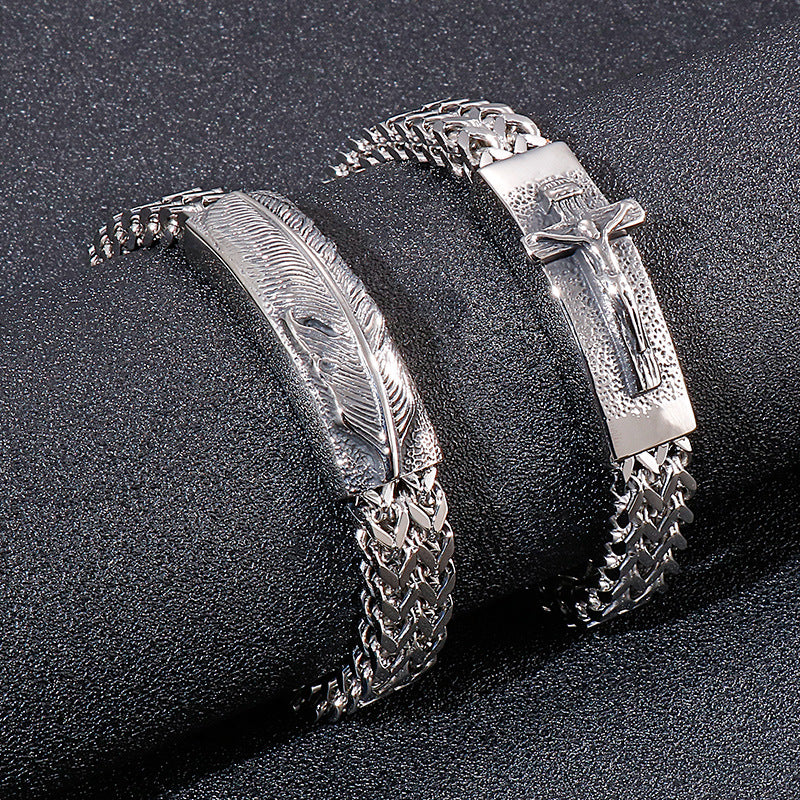 Hip-Hop Style Feather Cross Men's Titanium Bracelet