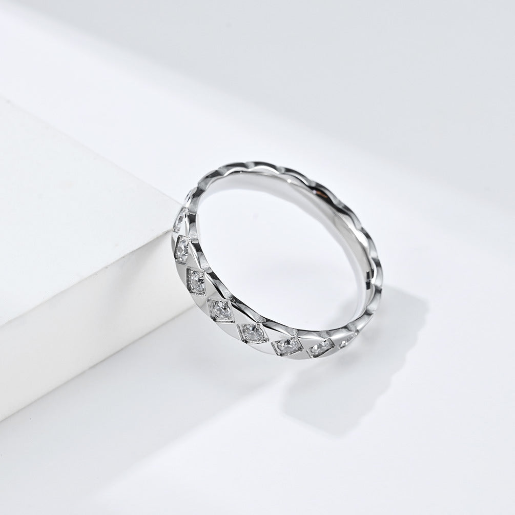 Steel Ring - Elegant Zircon Rhombus Engraving