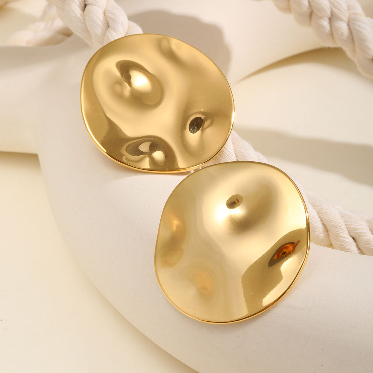 Organic Round Stud Earrings — Gold