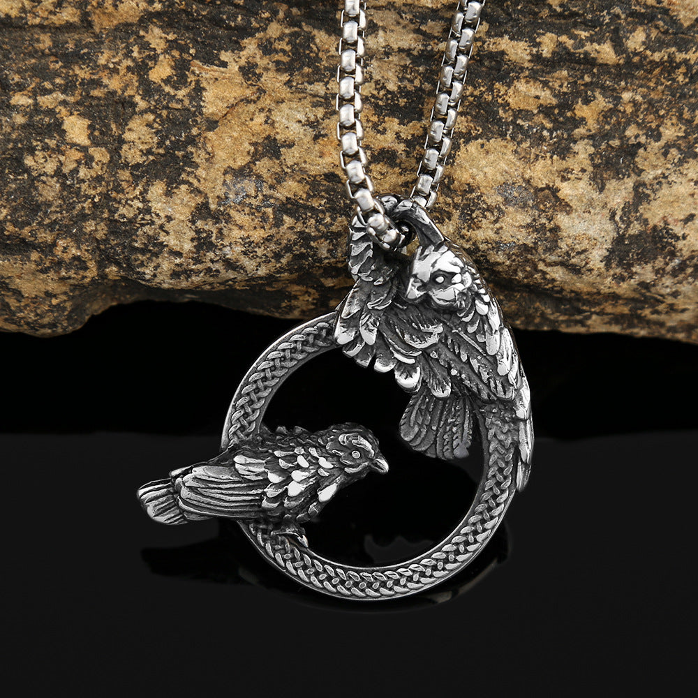 Cross-Border Stainless Steel Ring Crow Pendant Necklace
