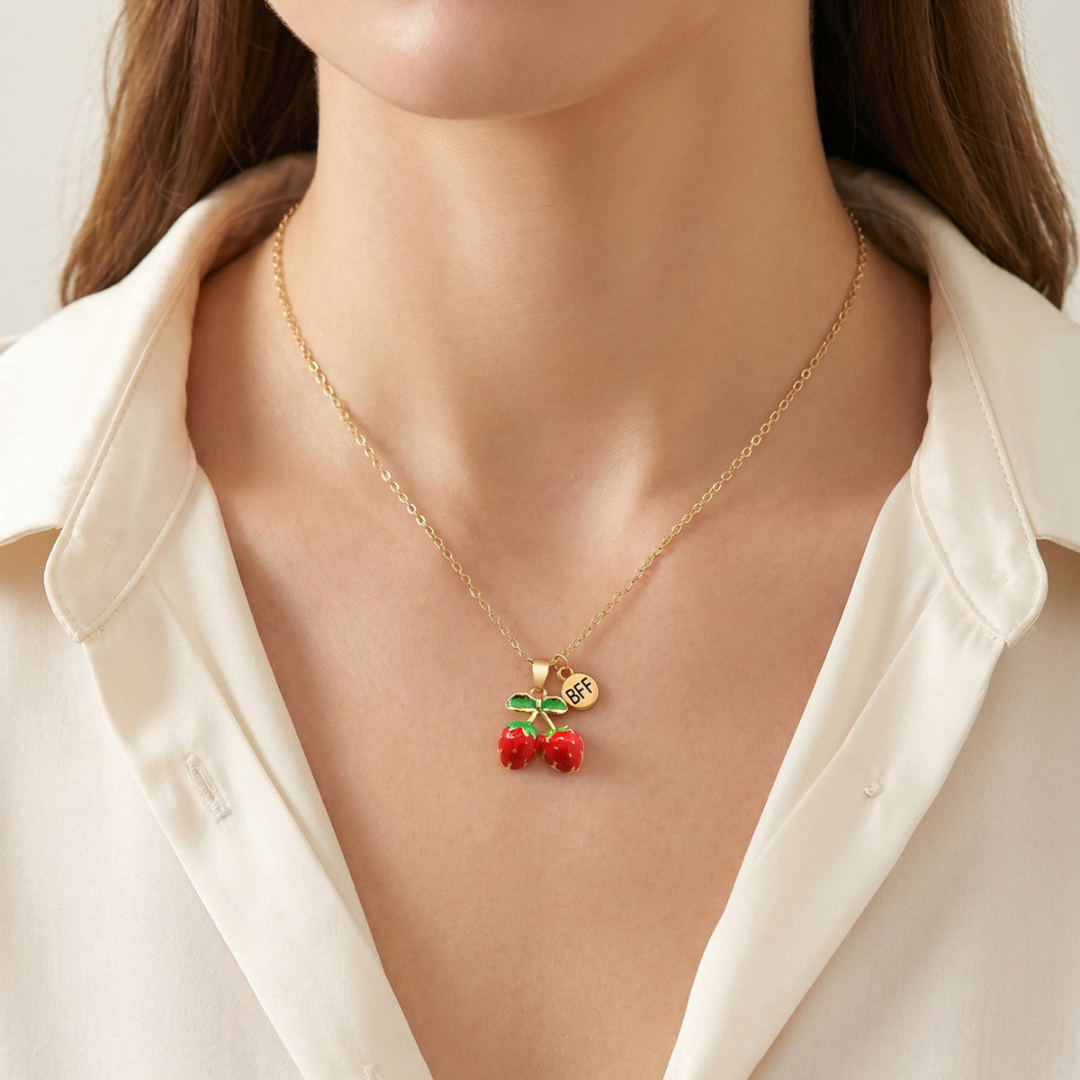 Women's Alloy Strawberry Dopamine Pendant Necklace Two-Piece Set Clavicle Chain