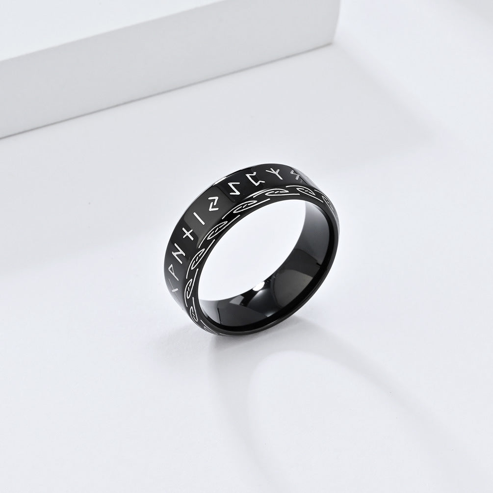 Nordic Retro Viking Text Titanium Steel Ring for Men