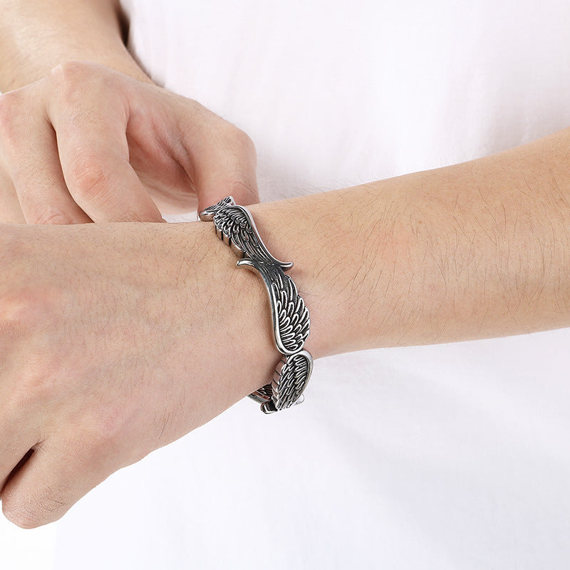 Nordic Viking Celtic Knot Crow – Punk Style Bamboo Feathers Stainless Steel Man Bracelet