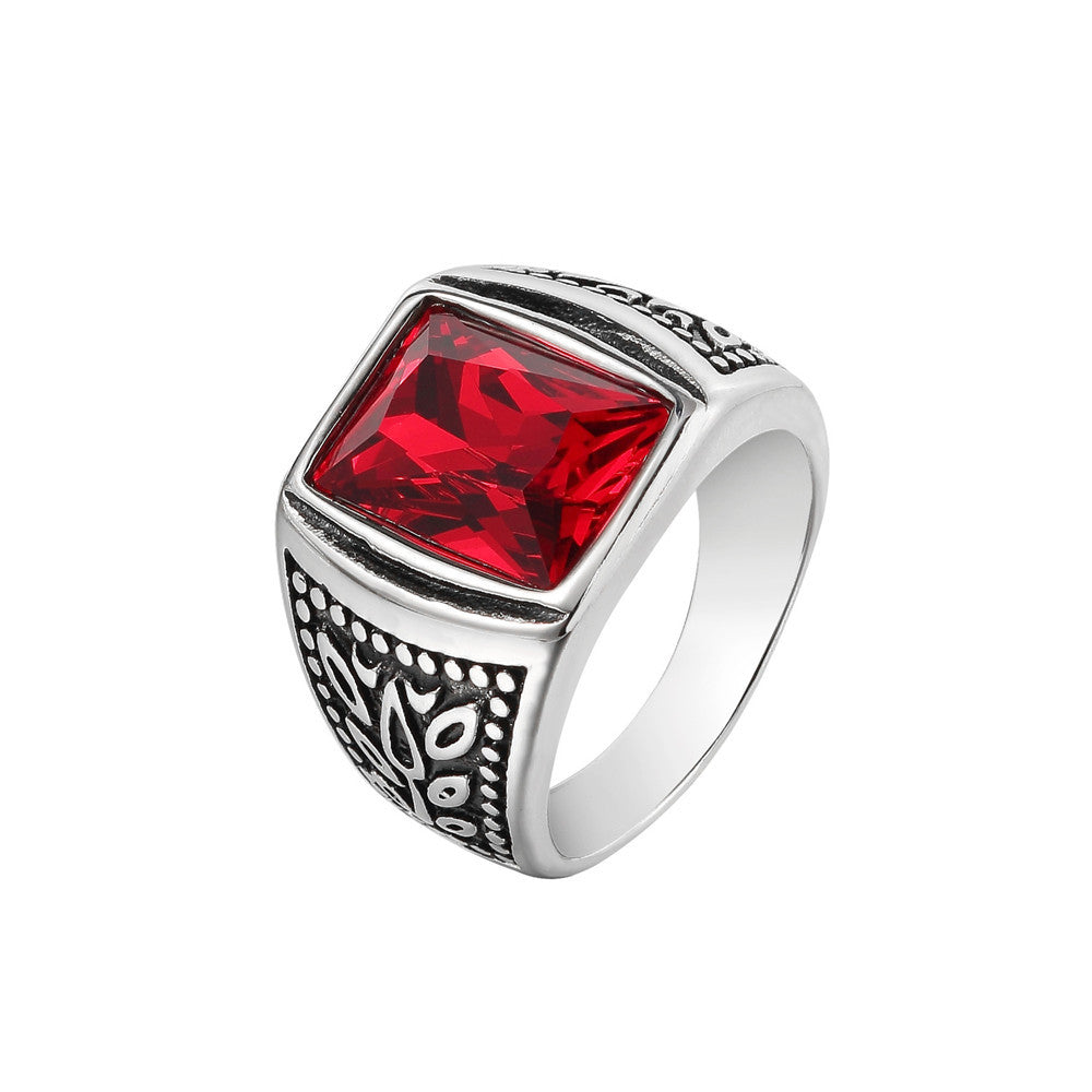 Planderful Zircon Titanium Steel Ring Unisex Retro European American Style Protection Statement Jewelry