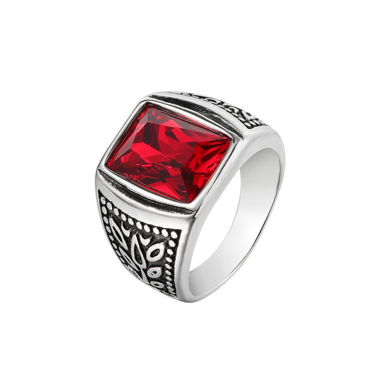 Planderful Zircon Titanium Steel Ring Unisex Retro European American Style Protection Statement Jewelry