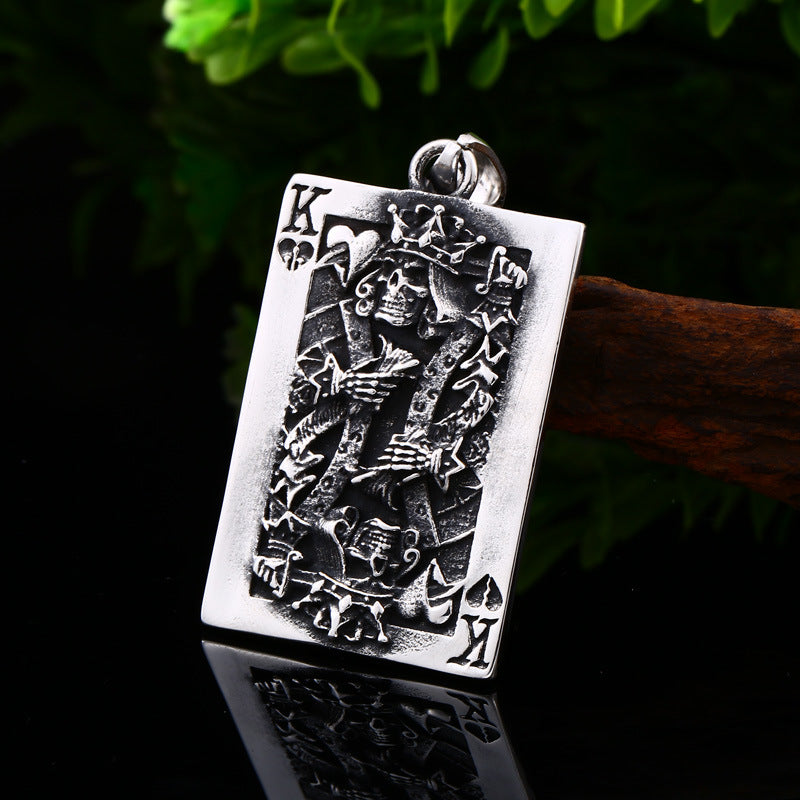 Retro Stainless Steel Spade K Poker Pendant for Men - European and American Style Personality Jewelry