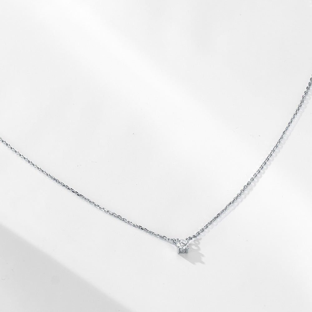 S925 Sterling Silver Four-Claw Single Zircon Necklace