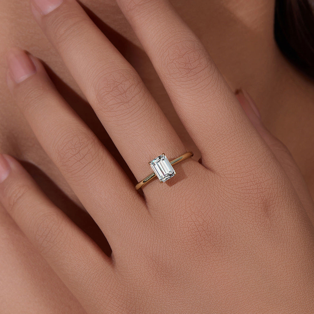 925 Sterling Silver Geometric Rectangular Zircon Ring Exquisite Simulation Diamond Wedding Ring Jewelry