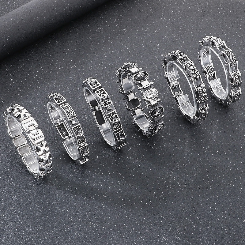 Planderful Men Punk Wolf Head Bracelet Titanium Steel