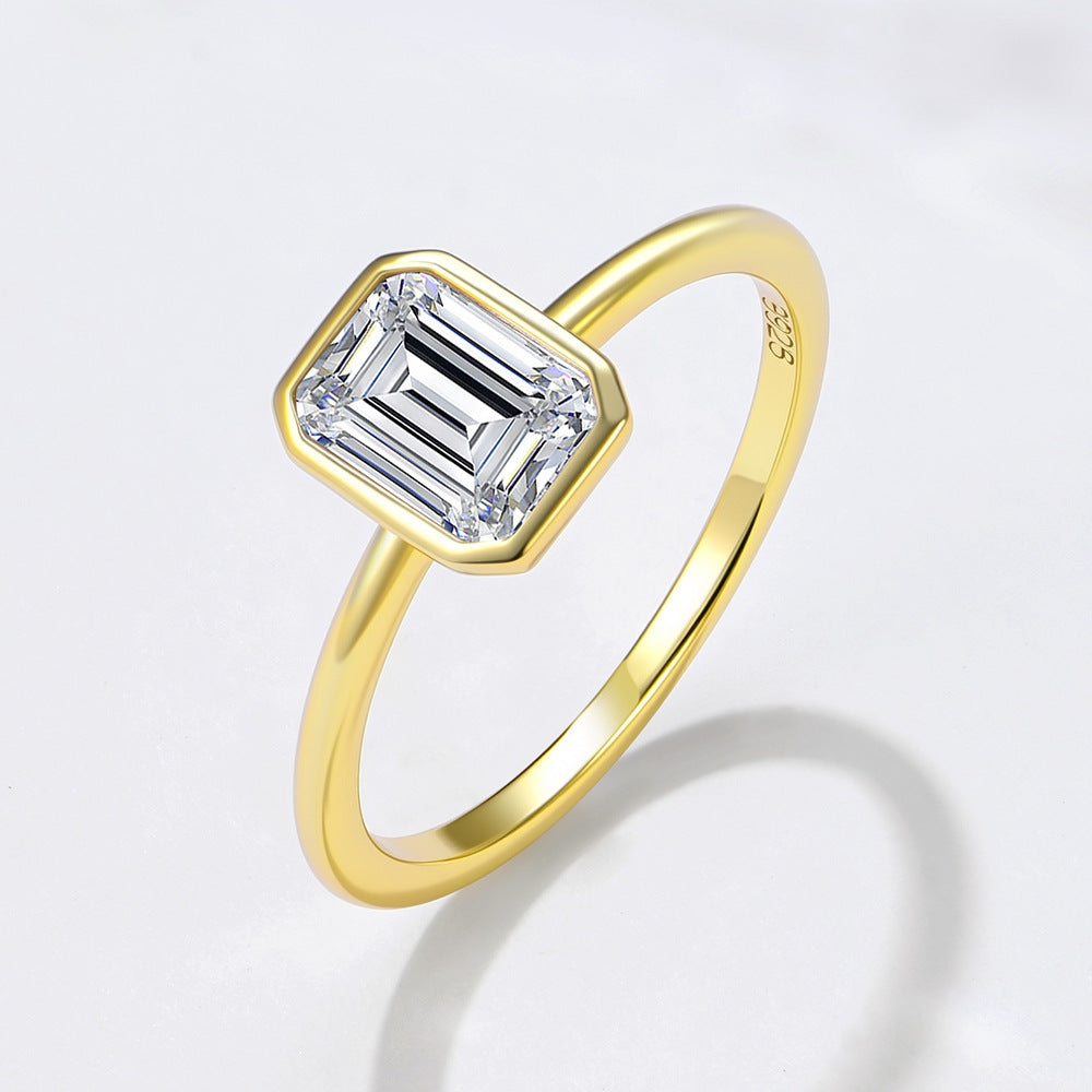 S925 Sterling Silver Square Zircon Ring
