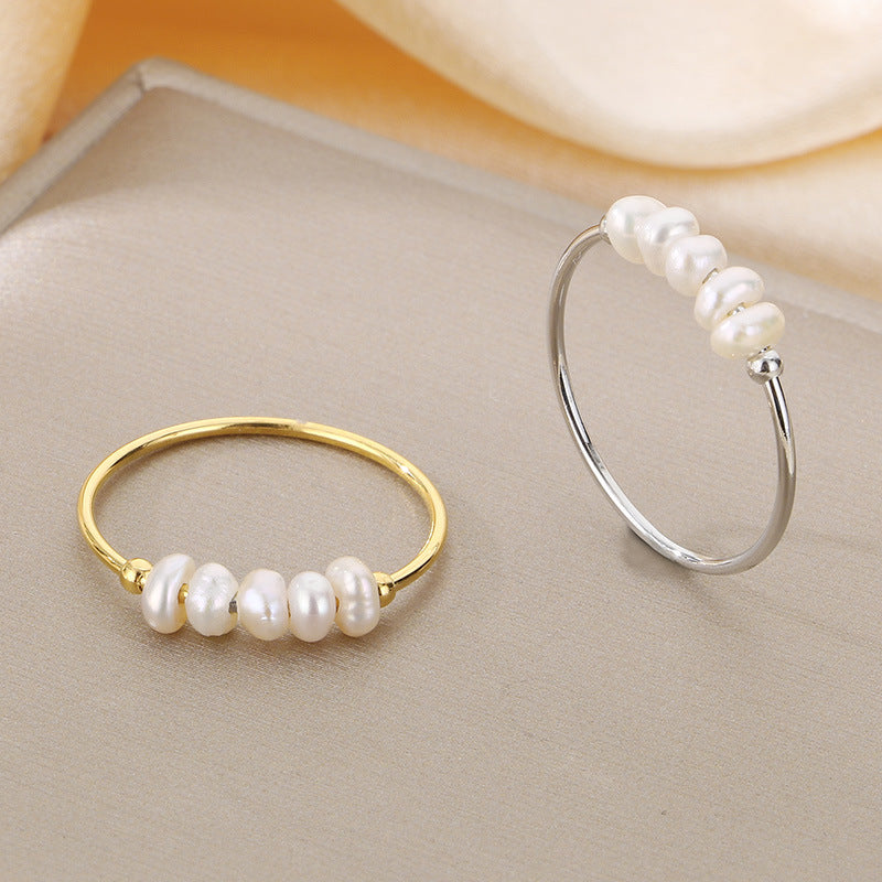 Gentle Wind Minimalist Thin Ring Freshwater Pearl Ring, Women's Design Metal