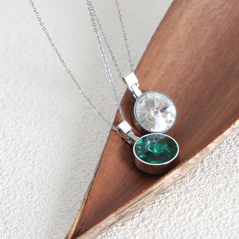 Circular Green and White Glass Stone Pendant Necklace for Women