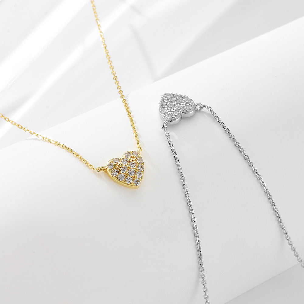 S925 Sterling Silver Heart-Shaped Micro-Inlaid Zircon Necklace Sweet And Full Of Love