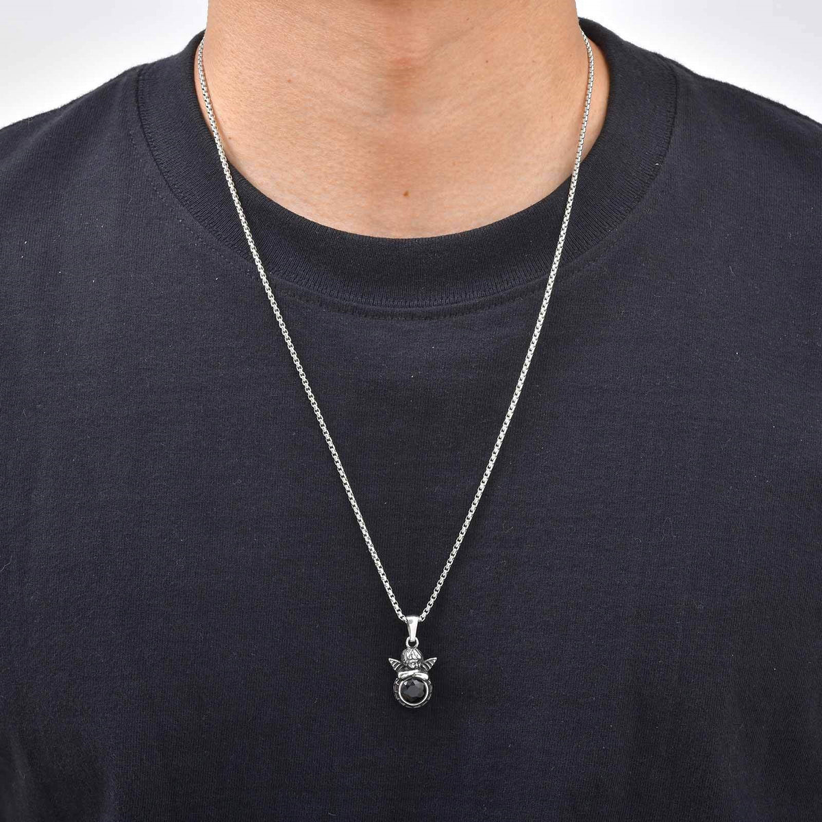 Europe & The United States Stainless Steel Angel Tiger's Eye Stone Women's Hip-Hop Necklace