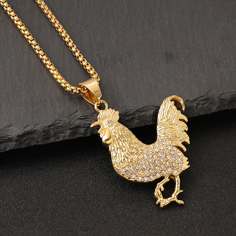 Planderful Premium Hip Hop Necklace Titanium Steel Gold Plated Rooster Pendant For Gen Z Fans