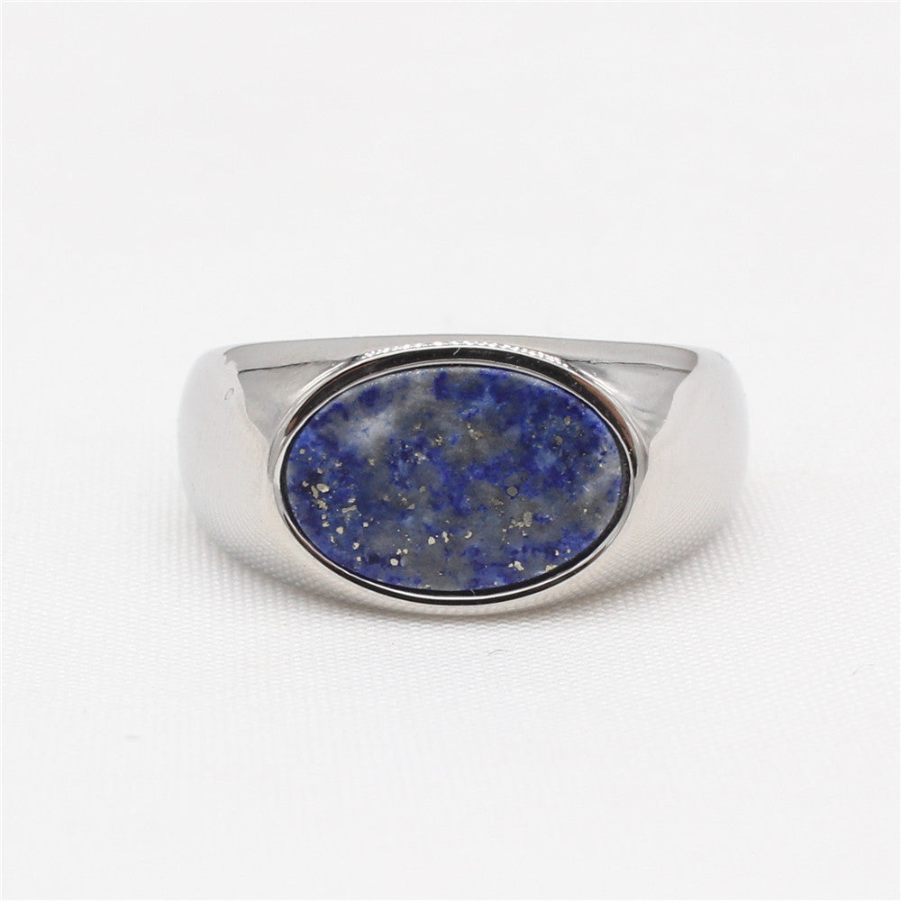 Planderful Titanium Steel Ring Unisex Oval Stone Elegant Everyday Genie Collection For Men And Women