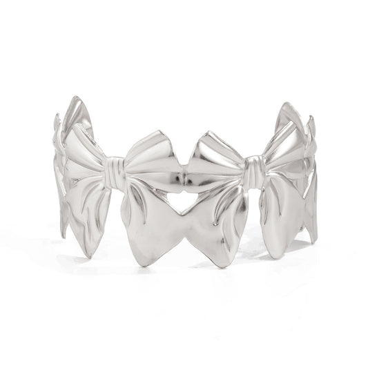 Planderful Vienna Verve Adjustable Splicing Bow Open Arm Bracelet For Women Elegant Versatile Statement Jewelry