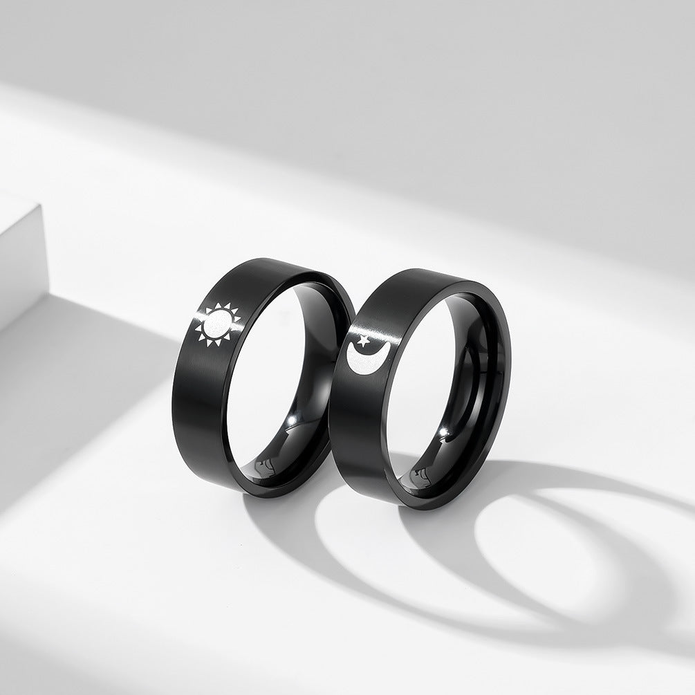 Planderful Titanium Steel Couple Rings Stars Moon Unisex Durable Does Not Fade Jewelry