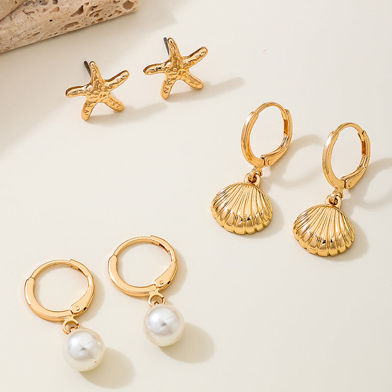Planderful Vienna Verve Earrings Set – Fashionable Metal Shell Starfish Design