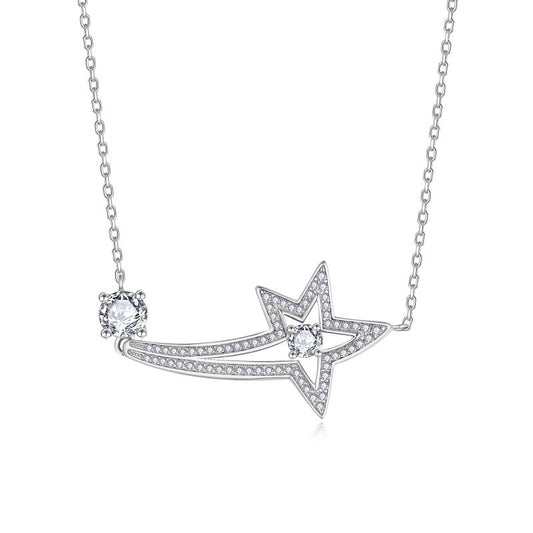 Planderful Moissanite Pentagram Necklace S925 0.5 Carat Classic Comet Design For Women Sparkling Gift